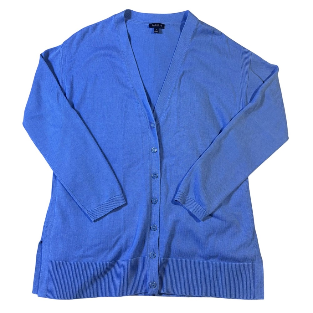 Talbots Womens Blue V-Neck Button Front Cotton Rayon Knit Cardigan Sweater Small - Picture 2 of 12